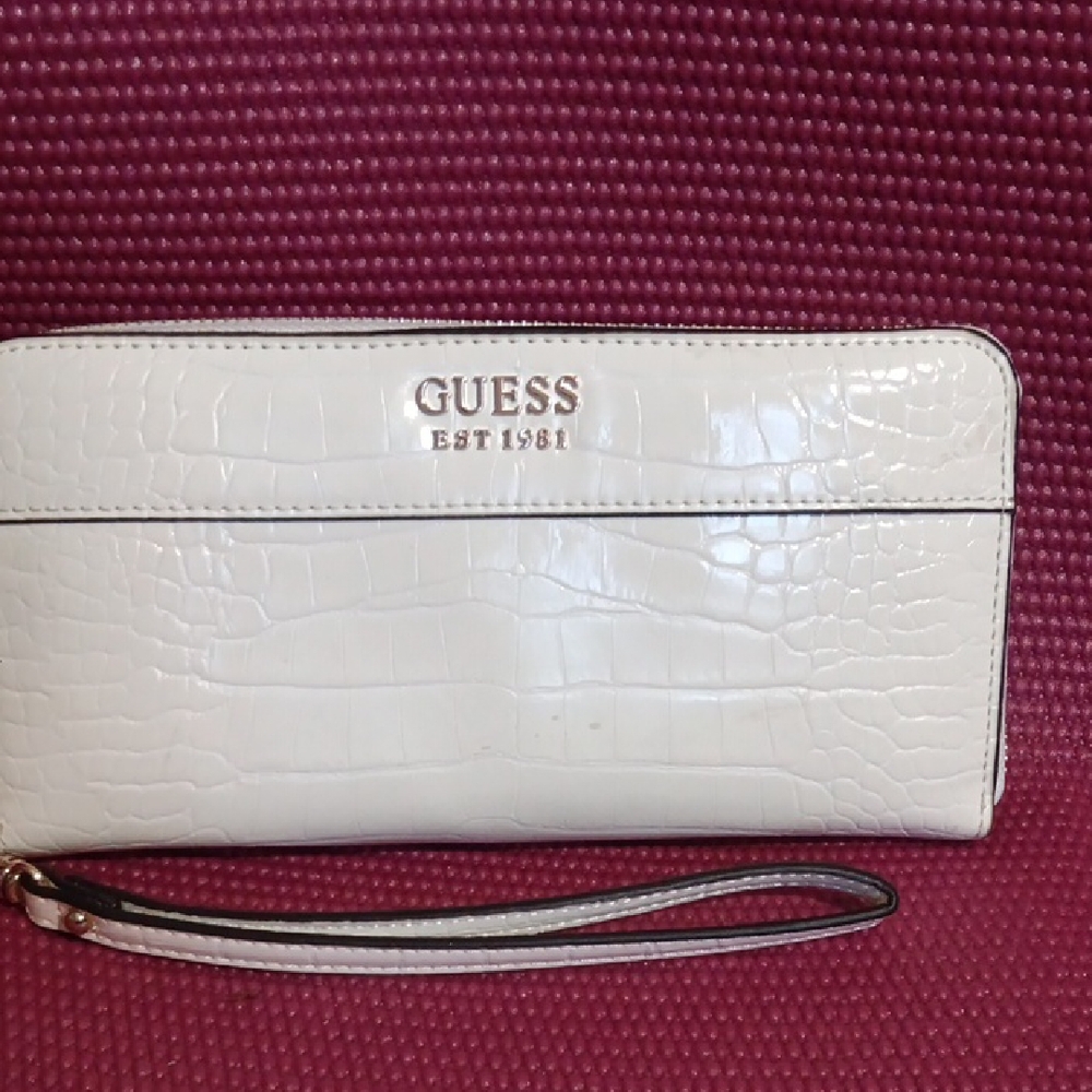 Guess Ivory Croc-Embossed Wristlet